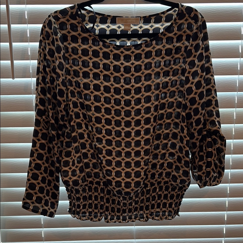 MICHAEL Michael Kors Geometric Navy and Tan Blouse